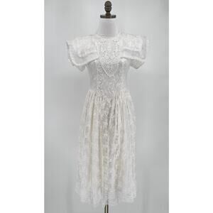 Jessica McClintock Vintage Girls White Lace Satin Tie Back Victorian Dress Sz 12